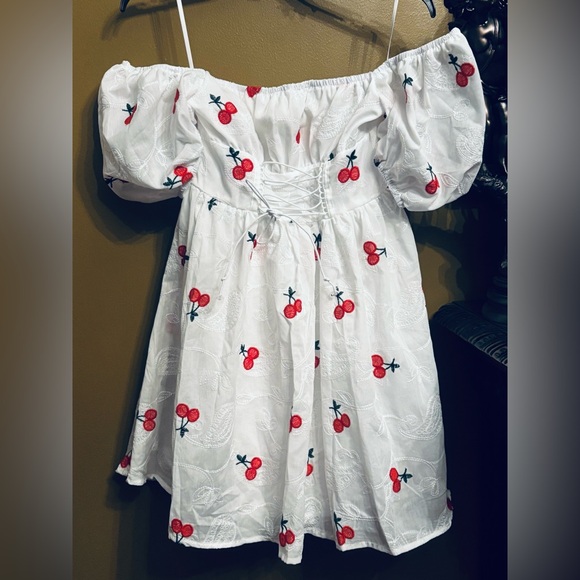 SHEIN Cherry Print Rushed Bust Dress - Picture 6 of 8